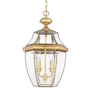 2 Light Large Outdoor Ceiling Chain Lantern Polished Brass, E14