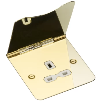 KnightsBridge 13A 1G unswitched floor socket - polished brass with white insert