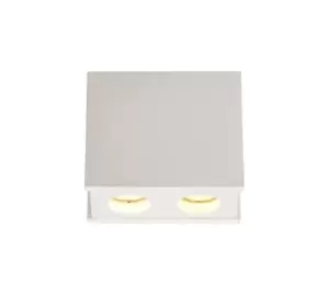 2 Light Ceiling GU10, White Paintable Gypsum With Matt White Cover