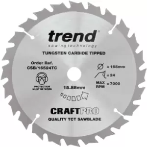 Trend - CSB/16524TC Craft Saw Blade 165Mm x 24 Teeth x 15.88 Thin