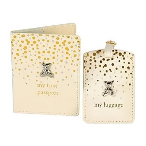 Bambino Gold & Glitter Passport & Luggage Tag with Teddy