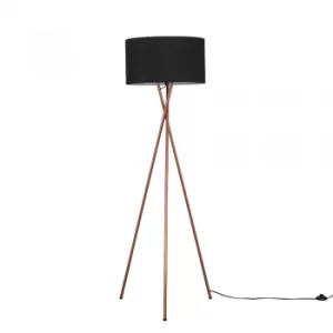 Camden Copper Tripod Floor Lamp with XL Black Reni Shade