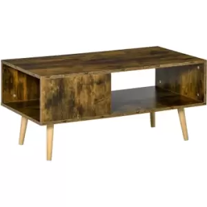 Homcom - Coffee Table, Retro Cocktail Table W/ Storage Compartments, Rustic Brown