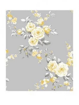 Catherine Lansfield Canterbury Floral Wallpaper In Grey Ochre