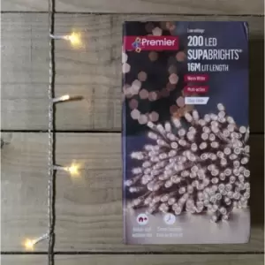 16m 200 LED Premier Supabright Outdoor Christmas Lights Warm White Clear Wire
