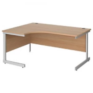 Left Hand Ergonomic Desk with Beech Coloured MFC Top and Silver Frame Cantilever Legs Contract 25 1600 x 1200 x 725 mm