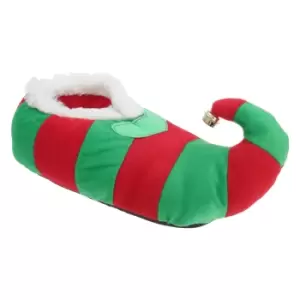 Adults Unisex Striped Elf Design Novelty Christmas Slippers (UK 9-10, EUR 43-44) (Red/Green)