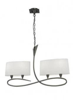 Ceiling Pendant 2 Arm 4 Light E27, Satin Nickel with White Shades