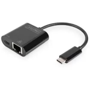 Digitus USB-C , RJ45 Adapter [1x USB-C plug - 1x RJ45 socket, USB-C socket] DN-3027 incl. RJ45 socket, incl. charger jack, incl. USB