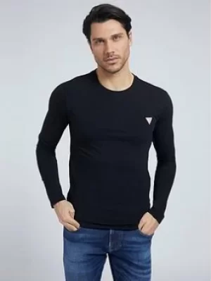 Guess Guess Jeans Core Logo Long Sleeve T Shirt, Black, Size XL, Men