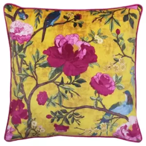 Chinoiserie Floral Cushion Gold / 50 x 50cm / Polyester Filled