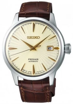 Seiko Mens Presage Automatic Brown Leather Strap Watch
