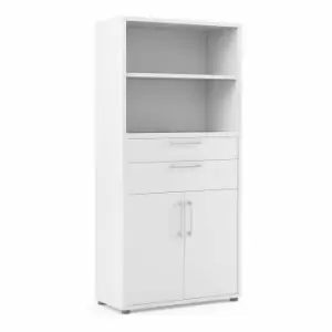 Prima Bookcase with 4 Shelves and 2 Drawers, white