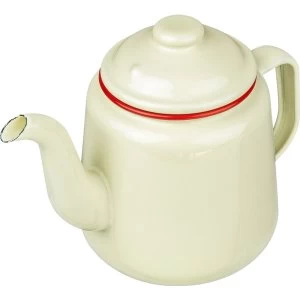 Enamel Teapot 14cm Cream With Red Trim