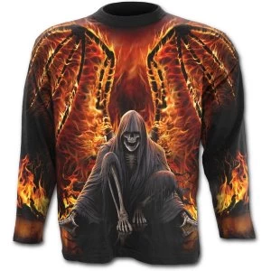 Flaming Death Allover Mens Medium Long Sleeve T-Shirt - Black