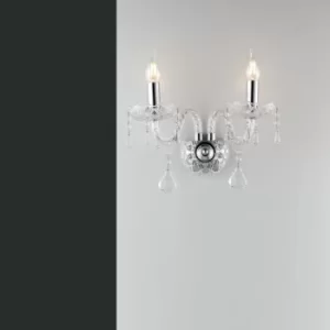 INCANTO Twin 2 Light Candle Wall Light Chrome, Crystal 40x34x18cm