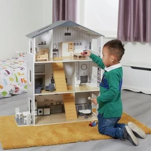 Liberty House Toys Grey White Dollshouse with 18 Accessories