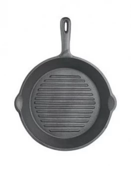 Kitchencraft 24cm Deluxe Cast Iron Round Ribbed Grill Pan