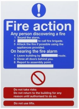 Safety Sign Fire Action Words A4 Self Adhesive (Pack of 1)
