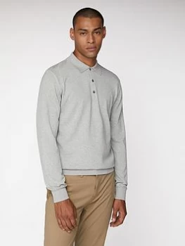 Ben Sherman Long Sleeved Polo Shirt - Grey, Size S, Men