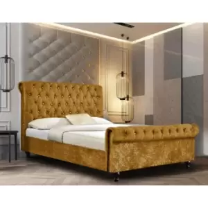 Arisa Upholstered Beds - Crush Velvet, Double Size Frame, Mustard - Mustard