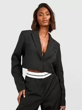 Boohoo Crop Tailored Blazer - Black, Size 12, Women