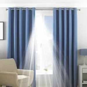 Riva Home Eclipse Plain Thermal Blackout Eyelet Lined Curtains, Denim, 66 x 72 Inch