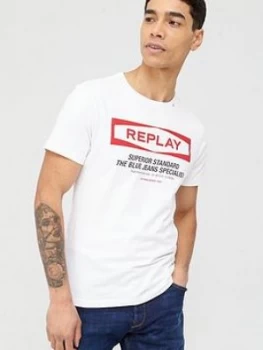 Replay Superior Standard Logo T-Shirt - White, Size L, Men