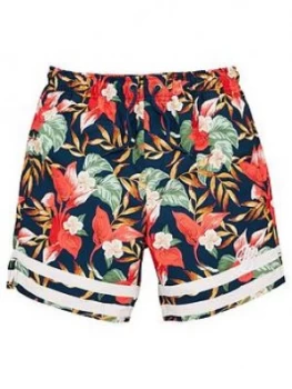 Illusive London Boys Floral Logo Swim Shorts - Multi, Size 7-8 Years