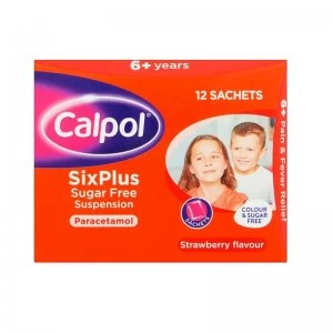 Calpol SixPlus Sugar Free Suspension - 12 Sachets - Strawberry Flavour