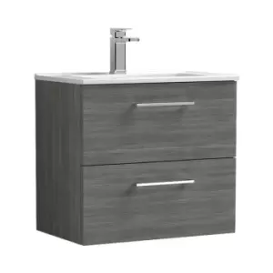 Arno Anthracite 600mm Wall Hung 2 Drawer Vanity Unit with 18mm Profile Basin - ARN524B - Anthracite - Nuie