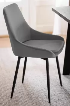 Pair Of Grey Velvet Padded Dining Chair With Black Metal Legs