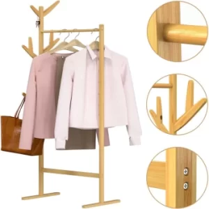 Coat Stand Bamboo Clothes Rack 8 Hooks 1 Hanger Bar 164 x 66 x 40cm Hallway Bedroom