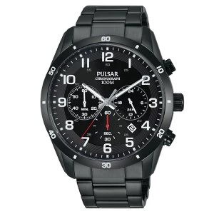 Pulsar PT3831X1 Mens Black Ionized Chronograph Bracelet Watch 100M
