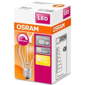 Osram Classic A 60W Clear Filament Dimmable ES Bulb - Warm White