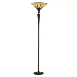 Dark 1 Light Floor Lamp Uplighter Black, Tiffany Style Glass, E27