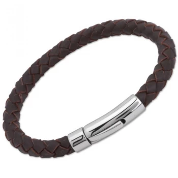 Unique & Co. Darkbrown Leather Bracelet with Stainless Steel Clasp