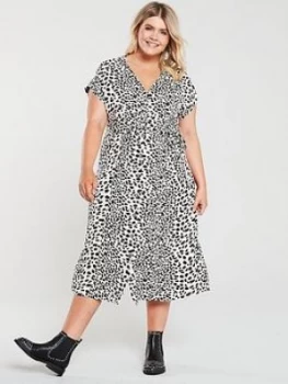 Oasis Curve Shattered Heart Roll Sleeve Button Through Midi Dress - Mono