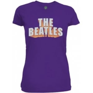 The Beatles 3D Logo Rhinestones Purple Ladies TS: Medium