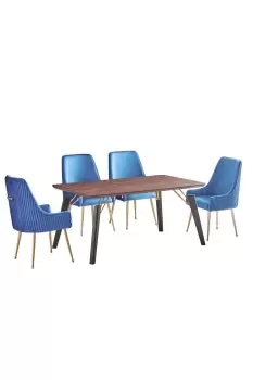 'Soho Cosmo' LUX Dining Set of 4 a Table & 4 Velvet Upholstered Chairs