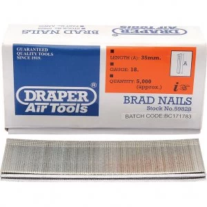 Draper 18 Gauge Brad Nails 35mm Pack of 5000