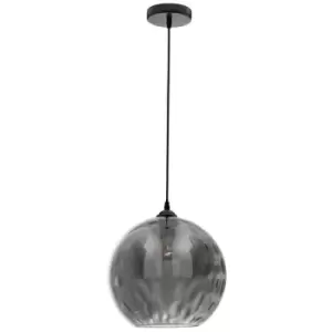 Hamilton Dome Pendant Ceiling Light Smoke Glass with Bubbles Inside Black Metal LED E27 - Merano