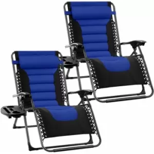 Groundlevel - Extra Wide Garden Zero Gravity Chair with padded seat - Set of 2 Blue Chairs - Grey