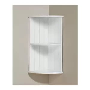 Corner Shelf White Bathroom Storage Wooden Tong & Groove 2 Shelves Colonial