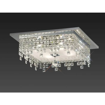 Ceiling lamp Esta square 4 Bulbs polished chrome / glass / crystal