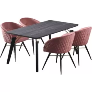 5 Pieces Life Interiors Vittorio Cosmo Dining Set - a Black Rectangular Dining Table and Set of 4 Pink Dining Chairs - Pink