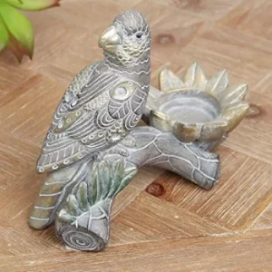 Carved Wood & Bronze Effect Exotic Parrot Tealight Holder
