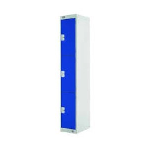 Three Compartment Locker D300mm Blue Door Dimensions H1800 x D300 x