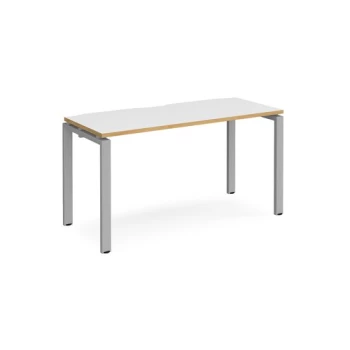 Bench Desk Single Person Rectangular Desk 1400mm White/Oak Tops With Silver Frames 600mm Depth Adapt