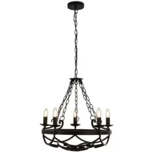 Searchlight cartwheel - 5 Light Cylindrical Candle Chain Ceiling Pendant - Black